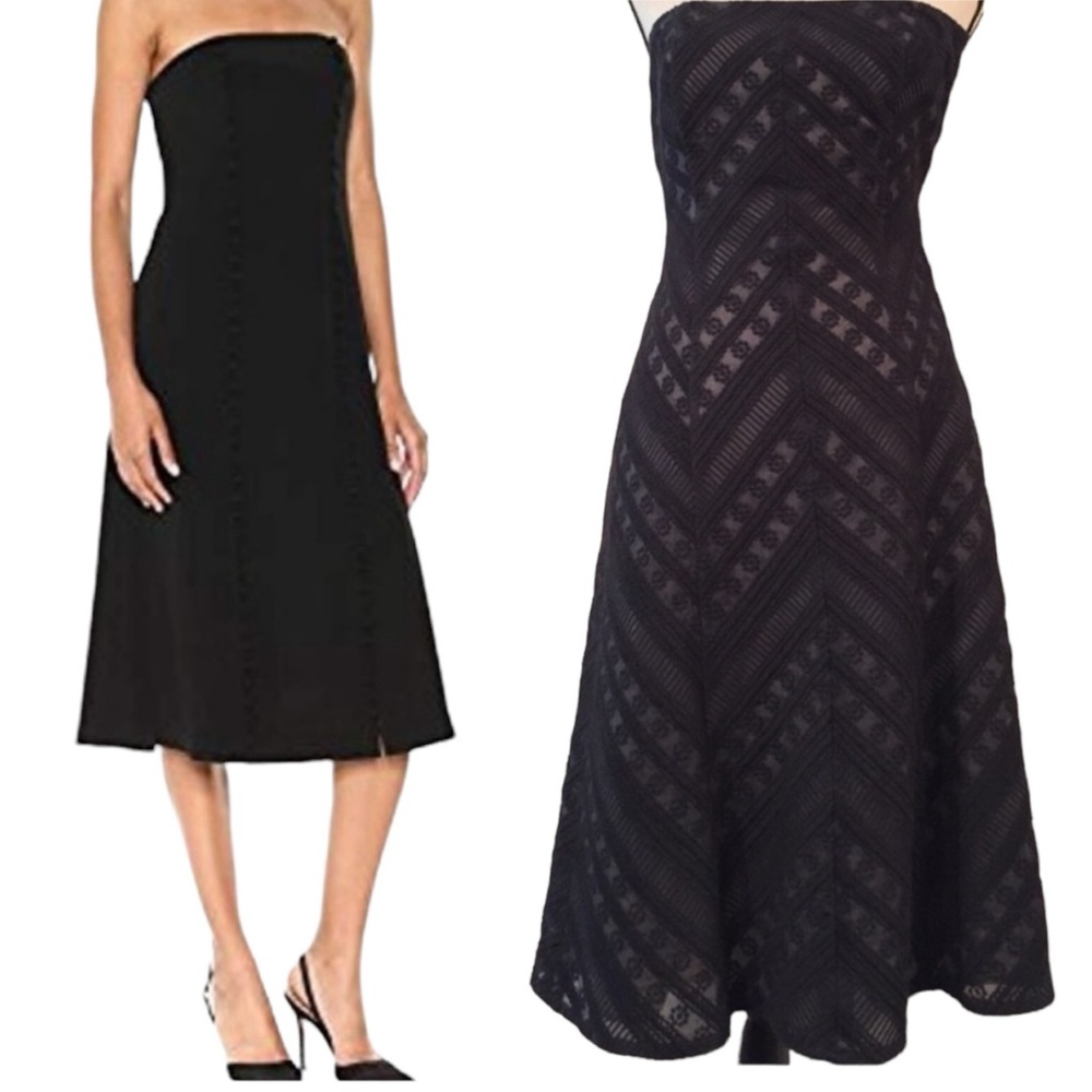 Ann Taylor NWT Black Embroidered Strapless Midi Dress SIZE‎ 6